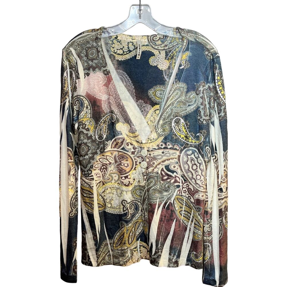 Cubism Apparel Cardigan Sweater Top Women's XL 2 Buttons Paisley Multi Soft